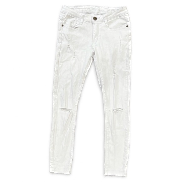 Machine Slightly Distressed White Jeans - Picture 1 of 11